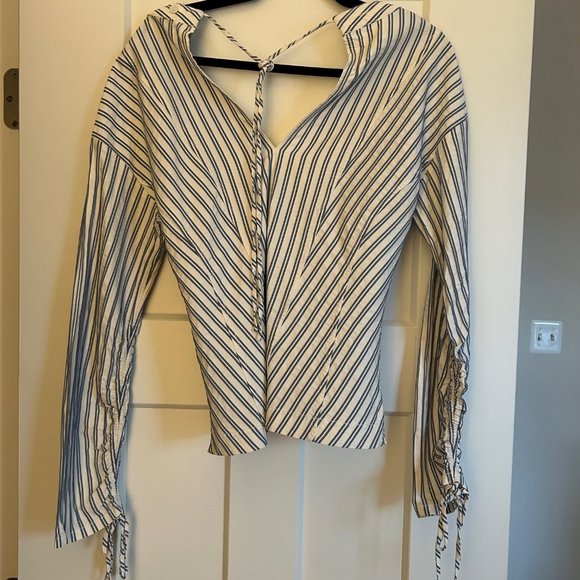 JASON WU Striped Button Up Blouse with Tie Back - Picture 6 of 7